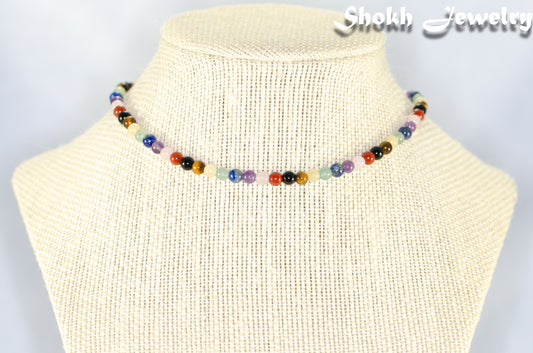 4mm Chakra Gemstone Choker Necklace displayed on a bust.