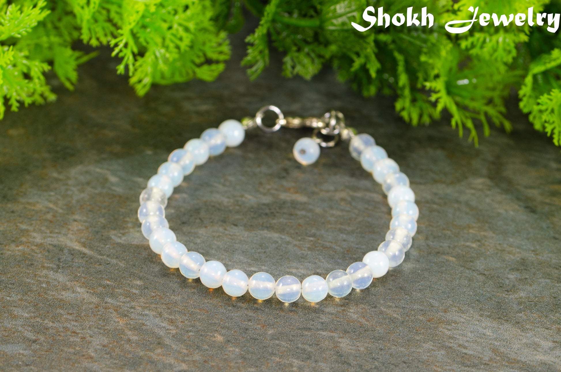 6mm Clear White Opalite Beaded Bracelet for women.