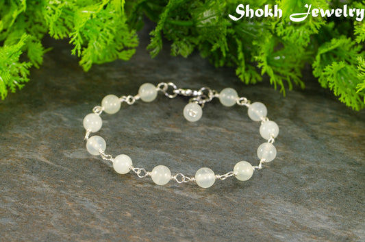 6mm Green Jade Link Anklet for women.