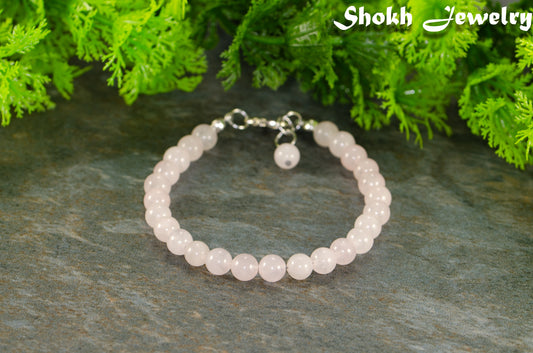 6mm Rose Quartz Beaded Bracelet for women.