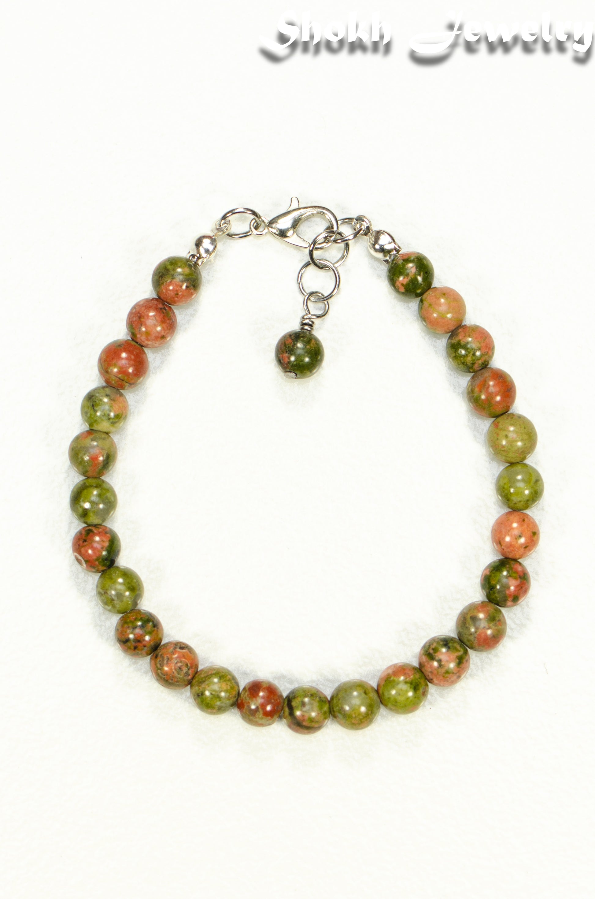 Top view of 6mm Unakite Jasper Beaded Anklet.