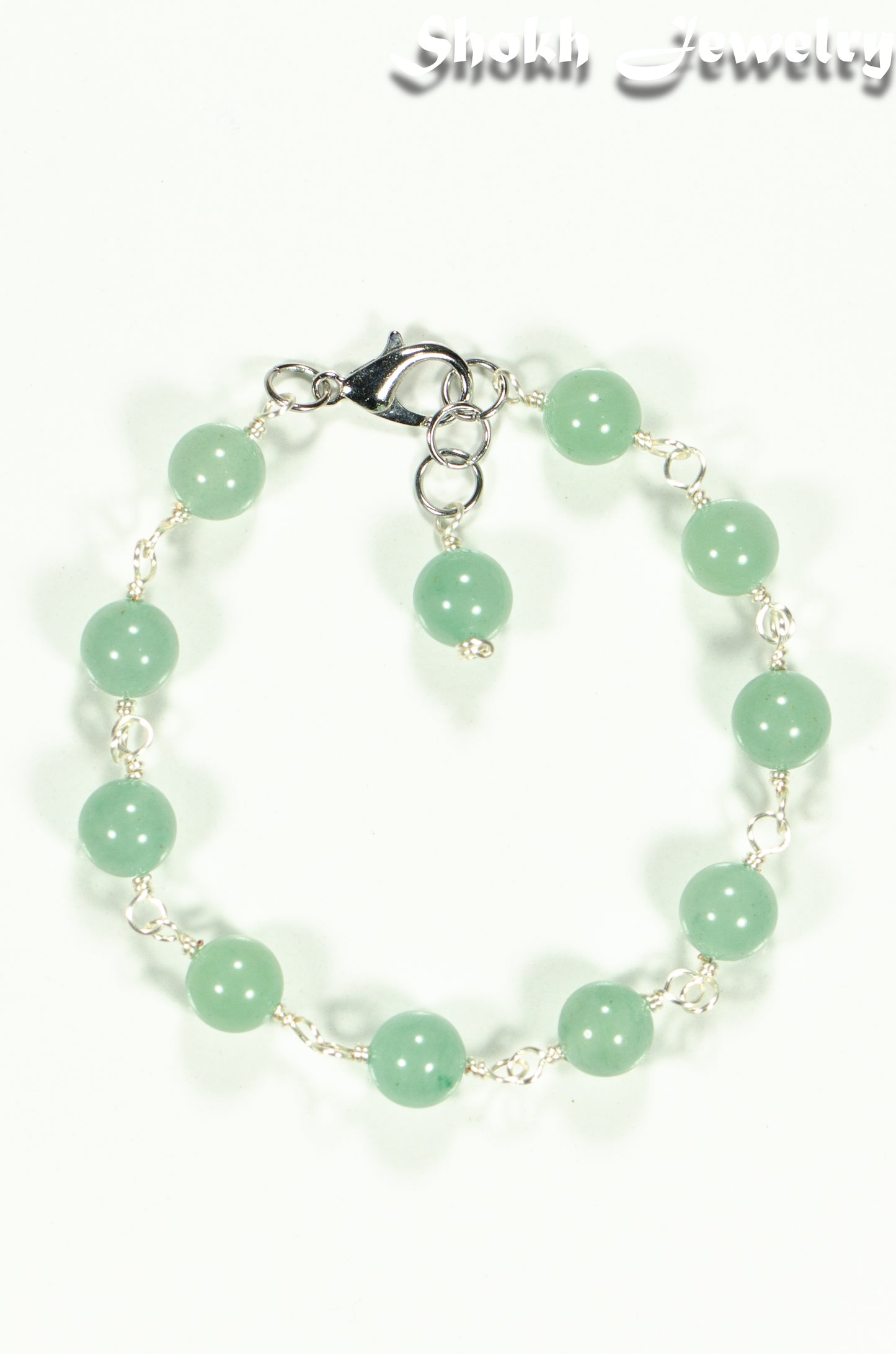 Top view of 8mm Green Aventurine Link Anklet.