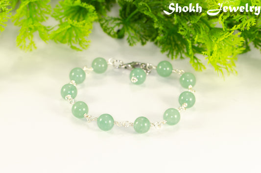 8mm Green Aventurine Link Bracelet for women/men.
