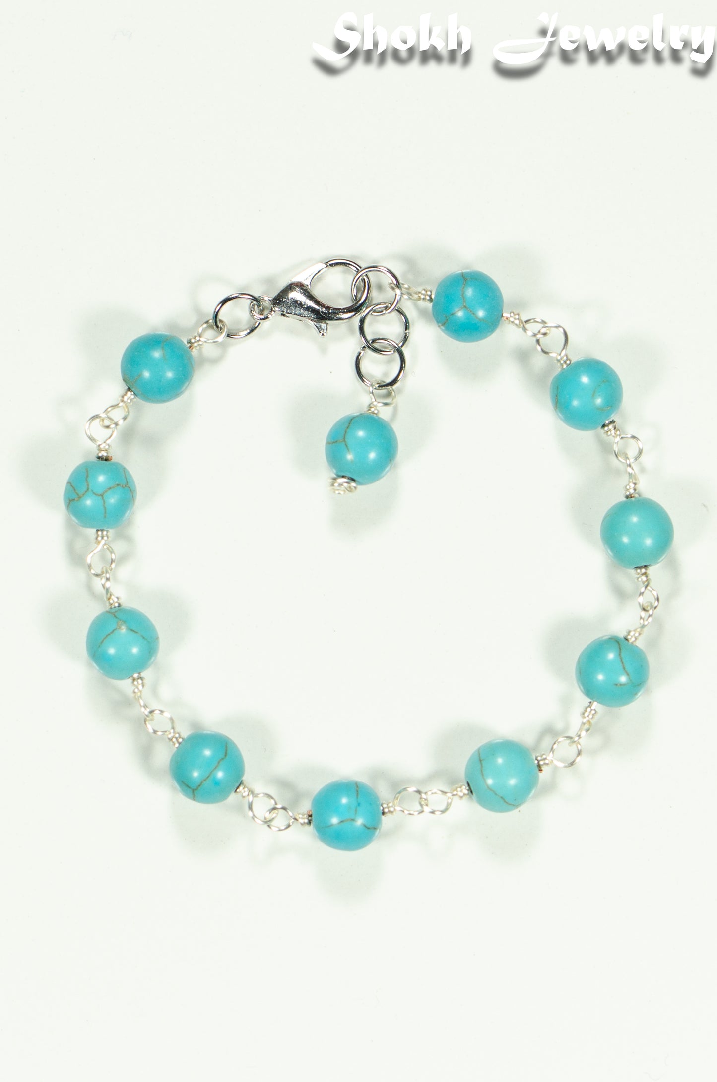 Top view of 8mm Turquoise Howlite Link Anklet.