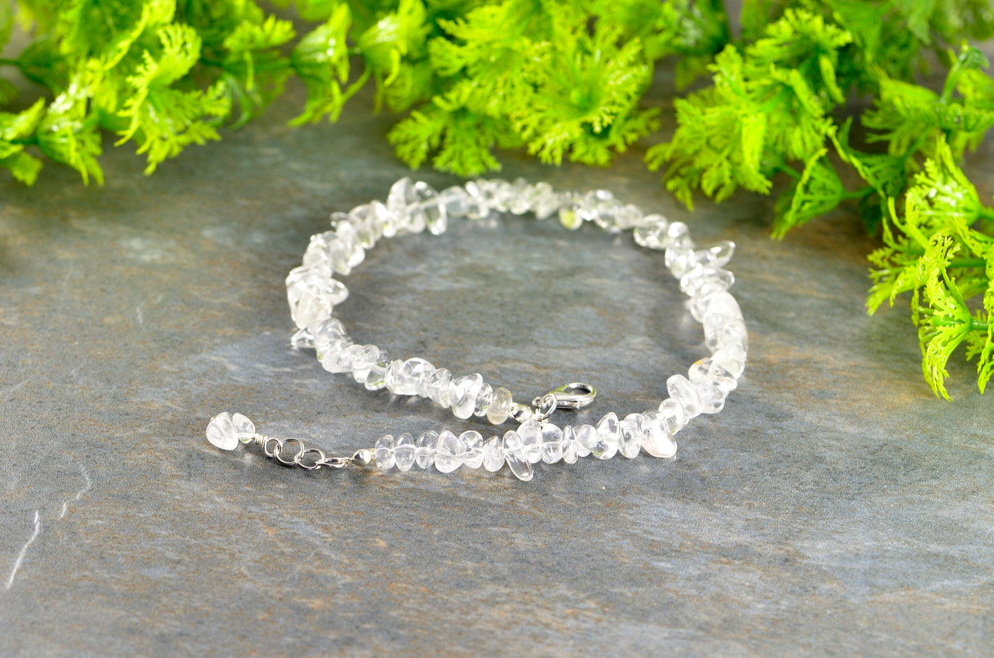 Clear Quartz Crystal Chip Choker Necklace with clasp and a cute little dangle.