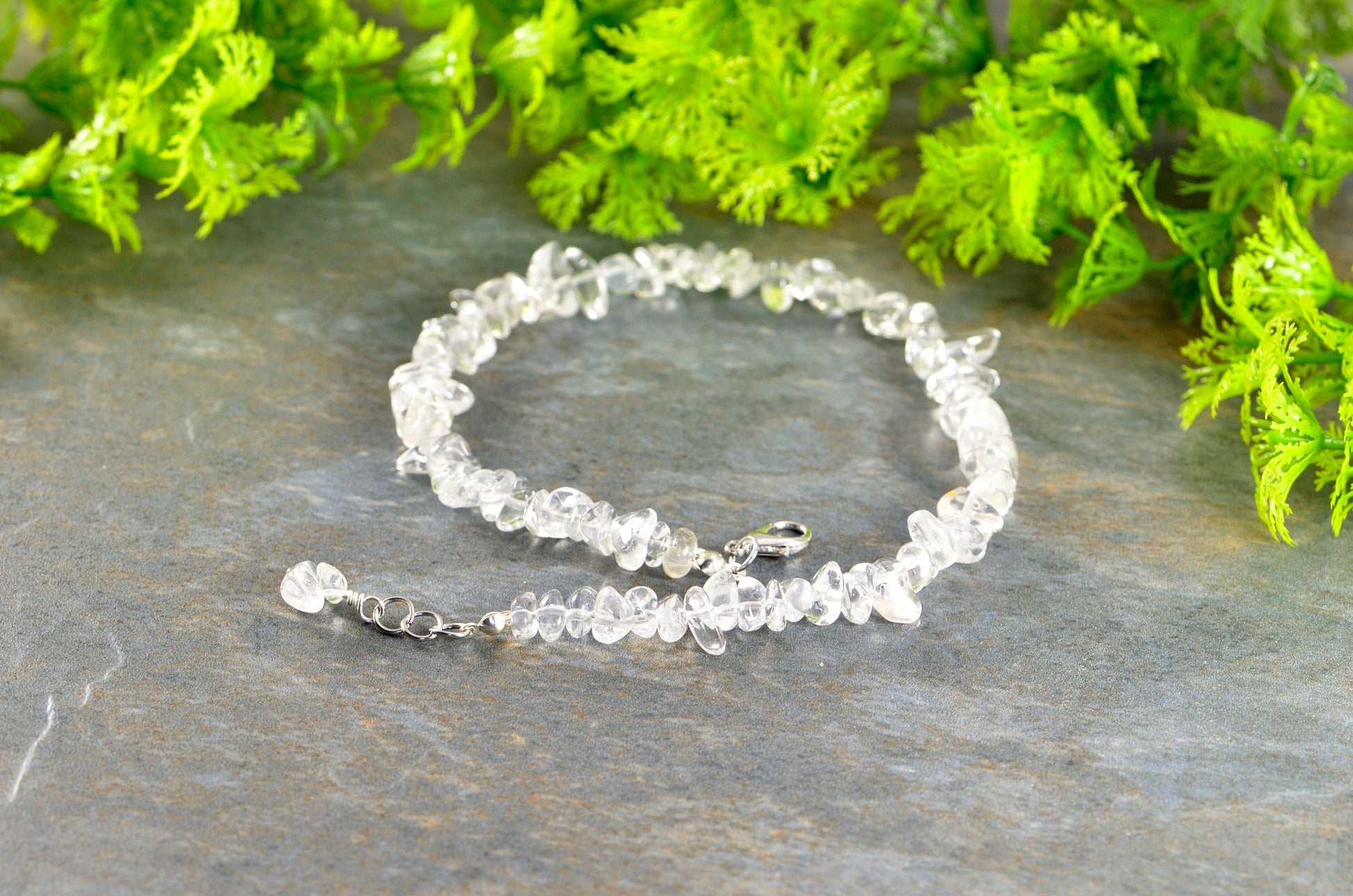 Clear Quartz Crystal Chip Choker Necklace with clasp and a cute little dangle.