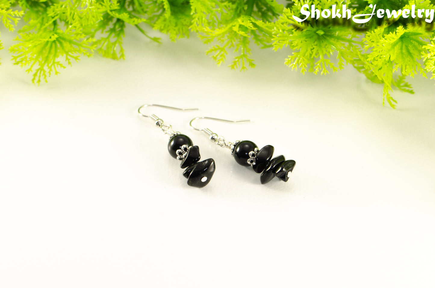 Simple  Black Obsidian Crystal Chip Earrings for women.