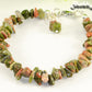 Close up of Natural Unakite Crystal Chip Bracelet.