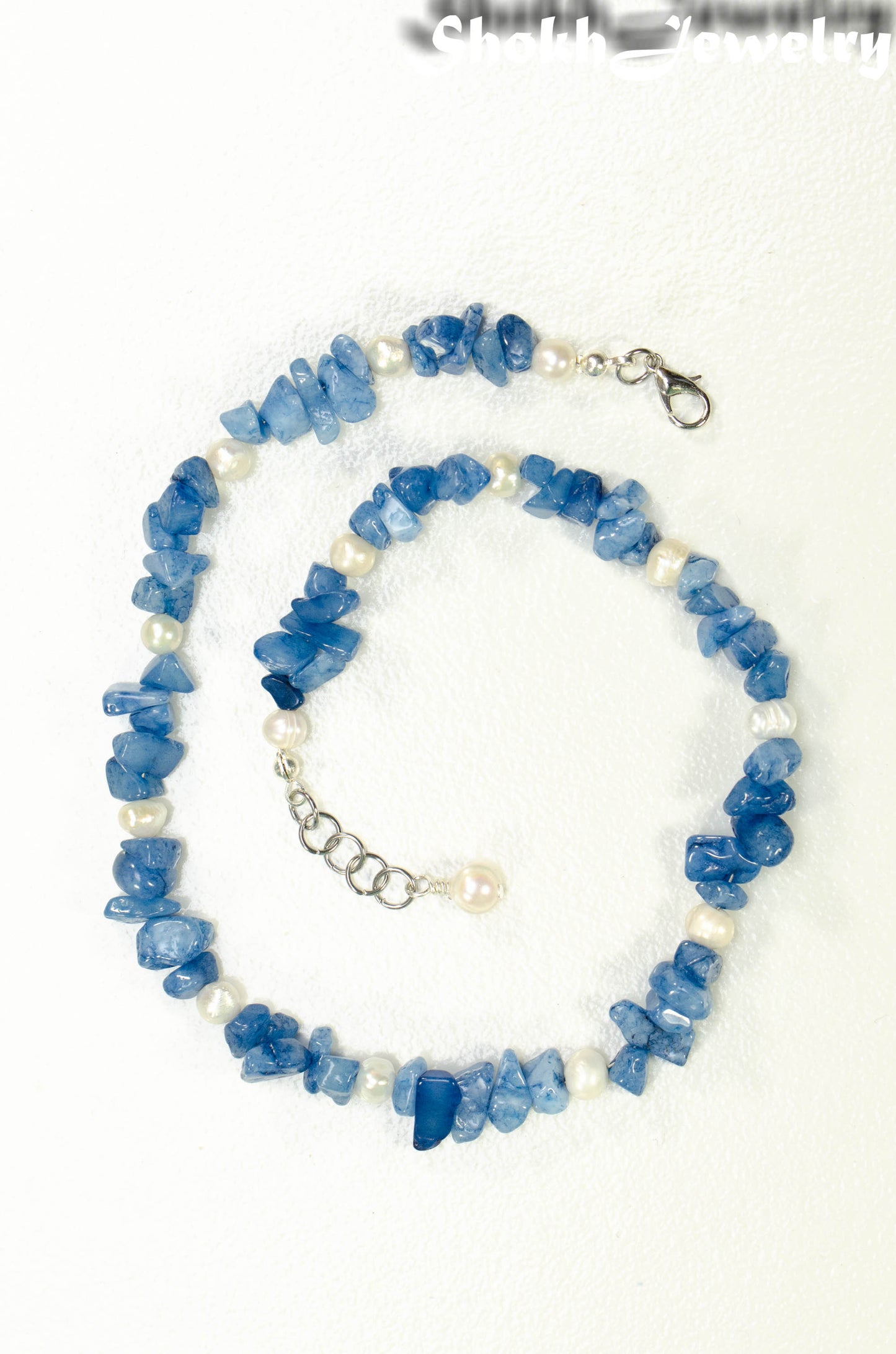 Freshwater Pearl and Natural Blue Quartzite Chip Choker Necklace