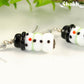 Close up of Snowman Glass Bead Earrings.