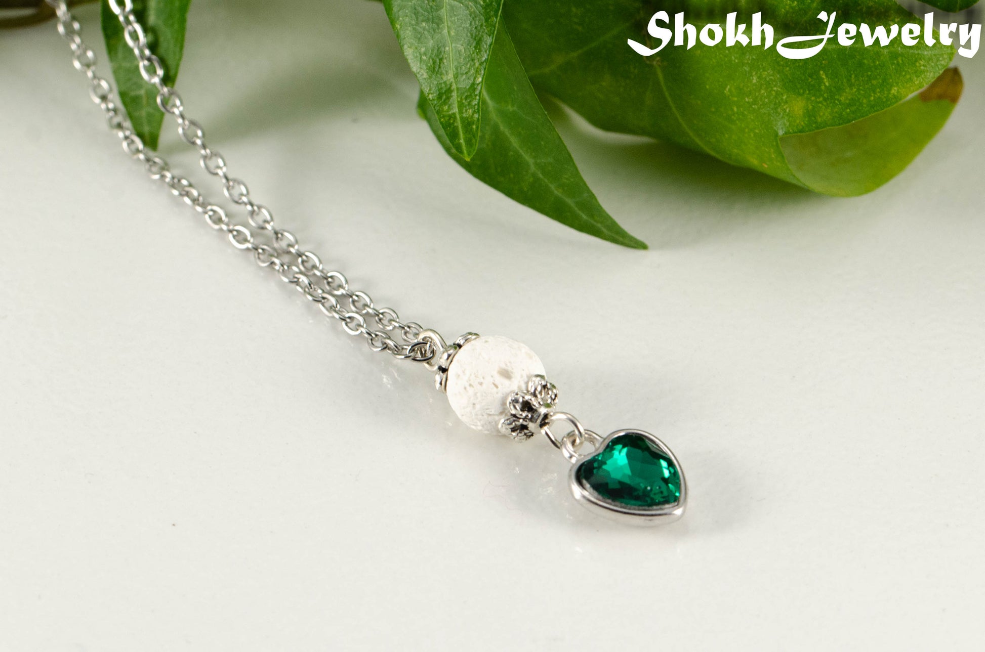 Lava Rock and Heart Shaped May Birthstone Choker Necklace.