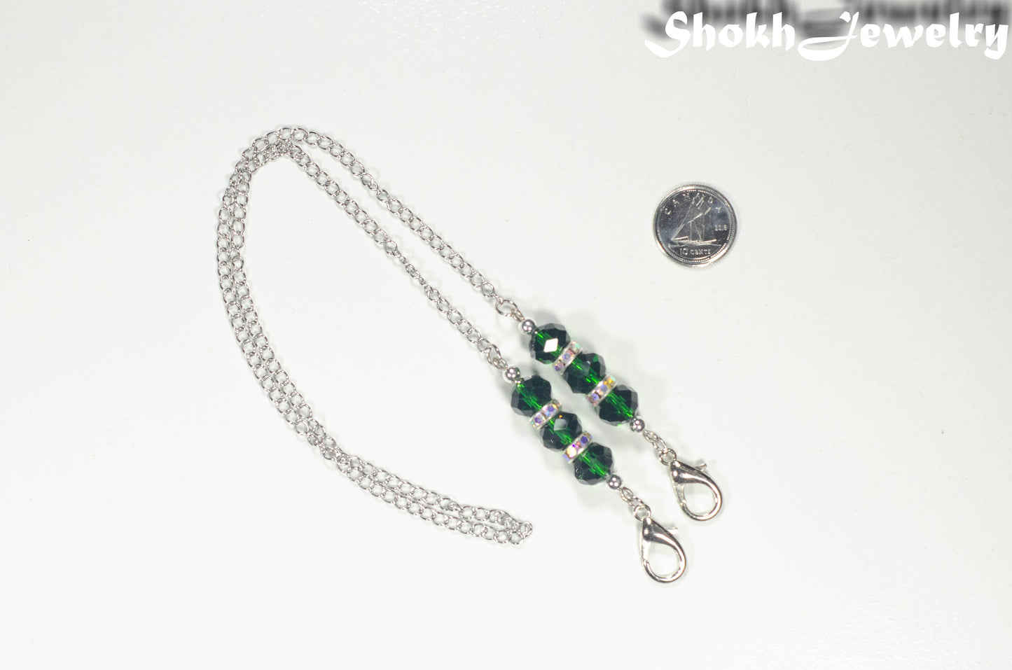 Clear Glass and Sparkly Rhinestone Eyeglass Chain, Beaded Face Mask Lanyard