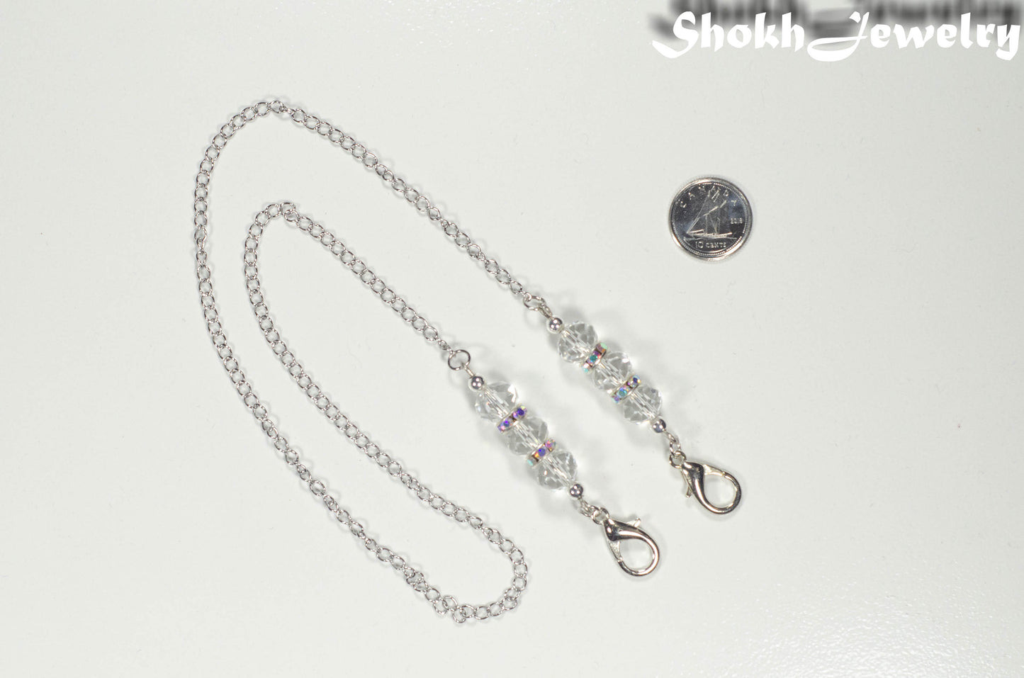 Clear Glass and Sparkly Rhinestone Eyeglass Chain, Beaded Face Mask Lanyard