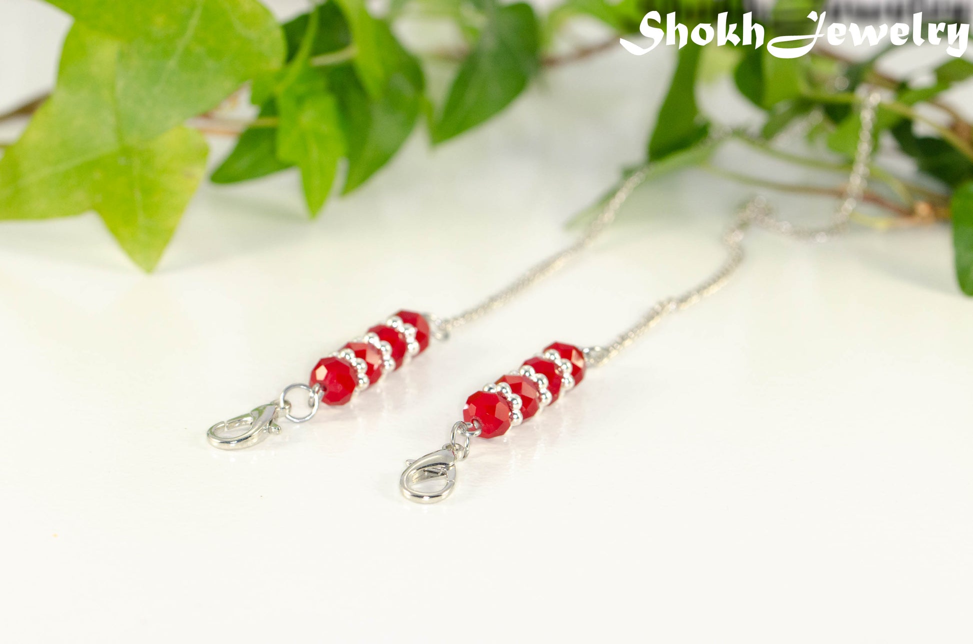 Red Glass Crystal Eyeglass Chain.
