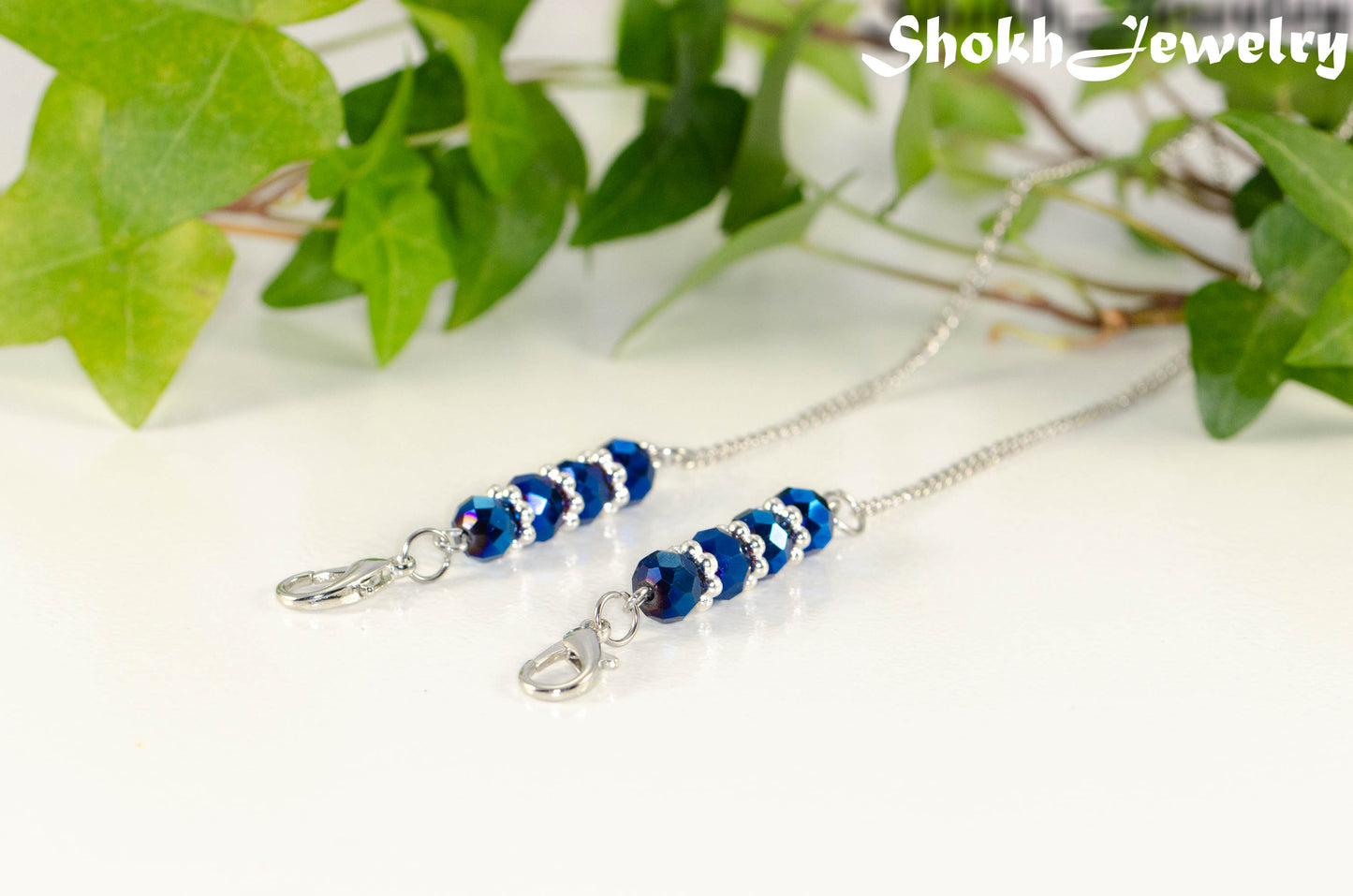 Blue Glass Crystal Eyeglass Chain