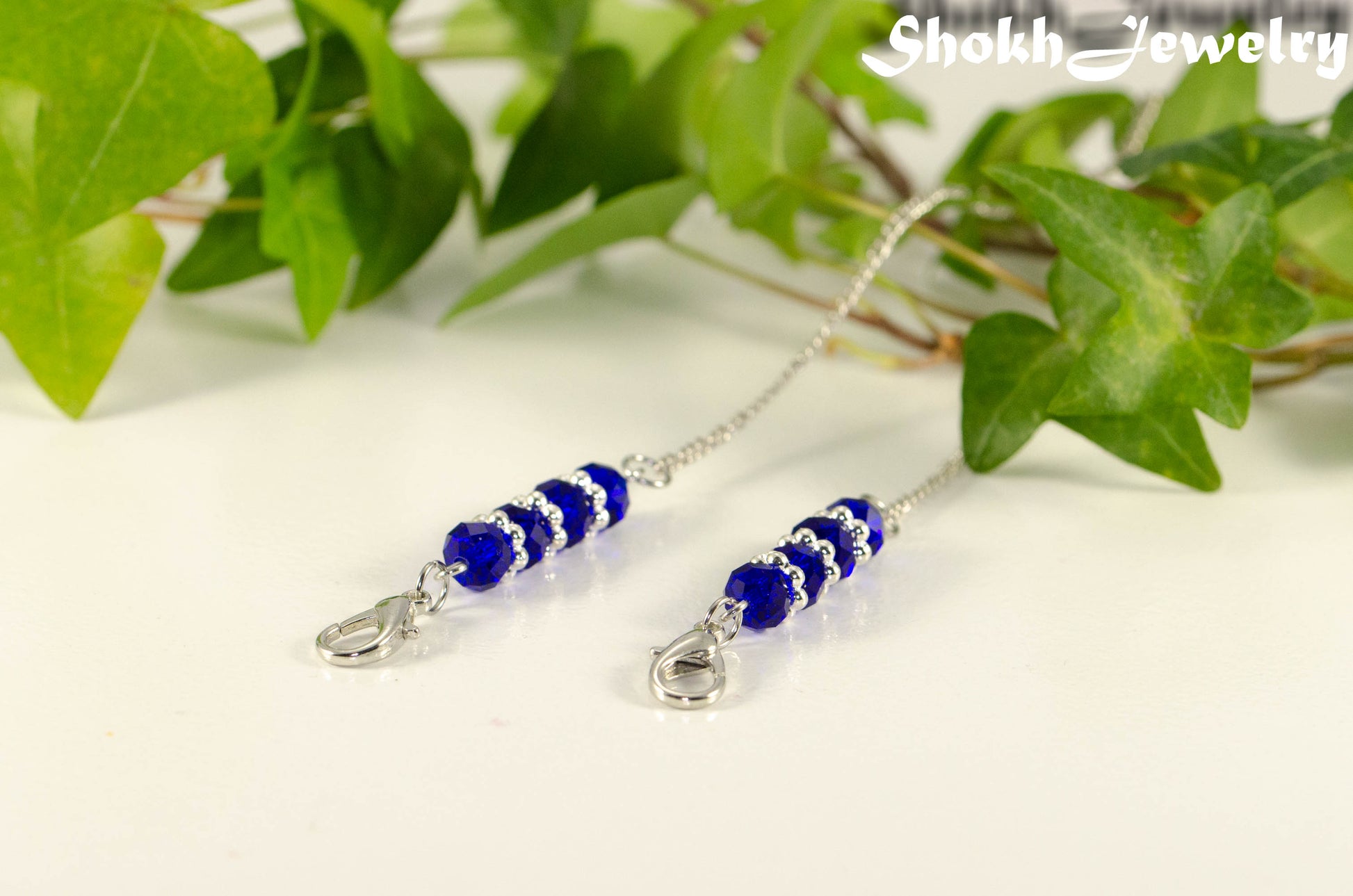 Blue Glass Crystal Eyeglass Chain.