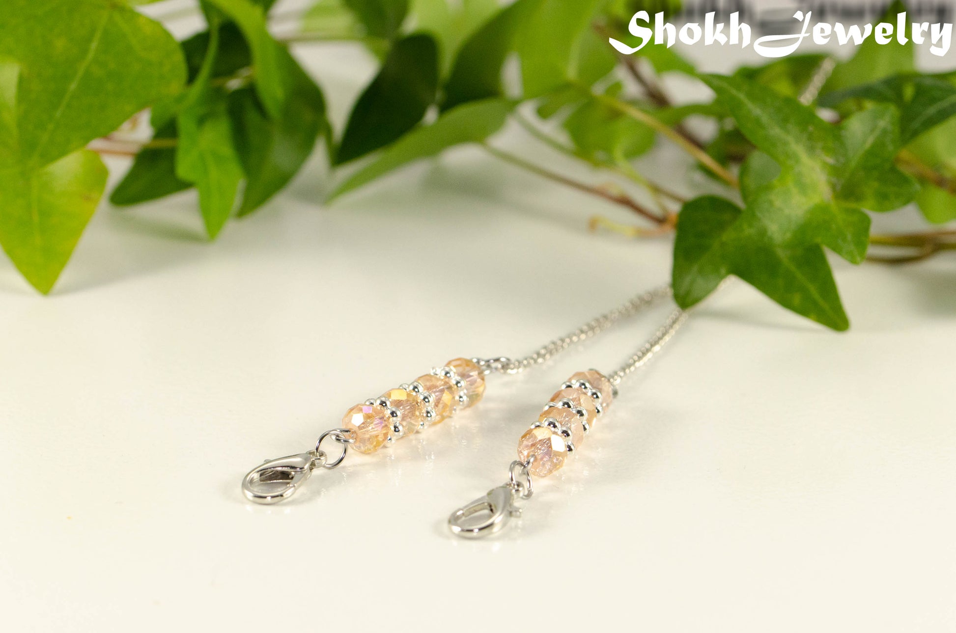 Pink Glass Crystal Eyeglass Chain.