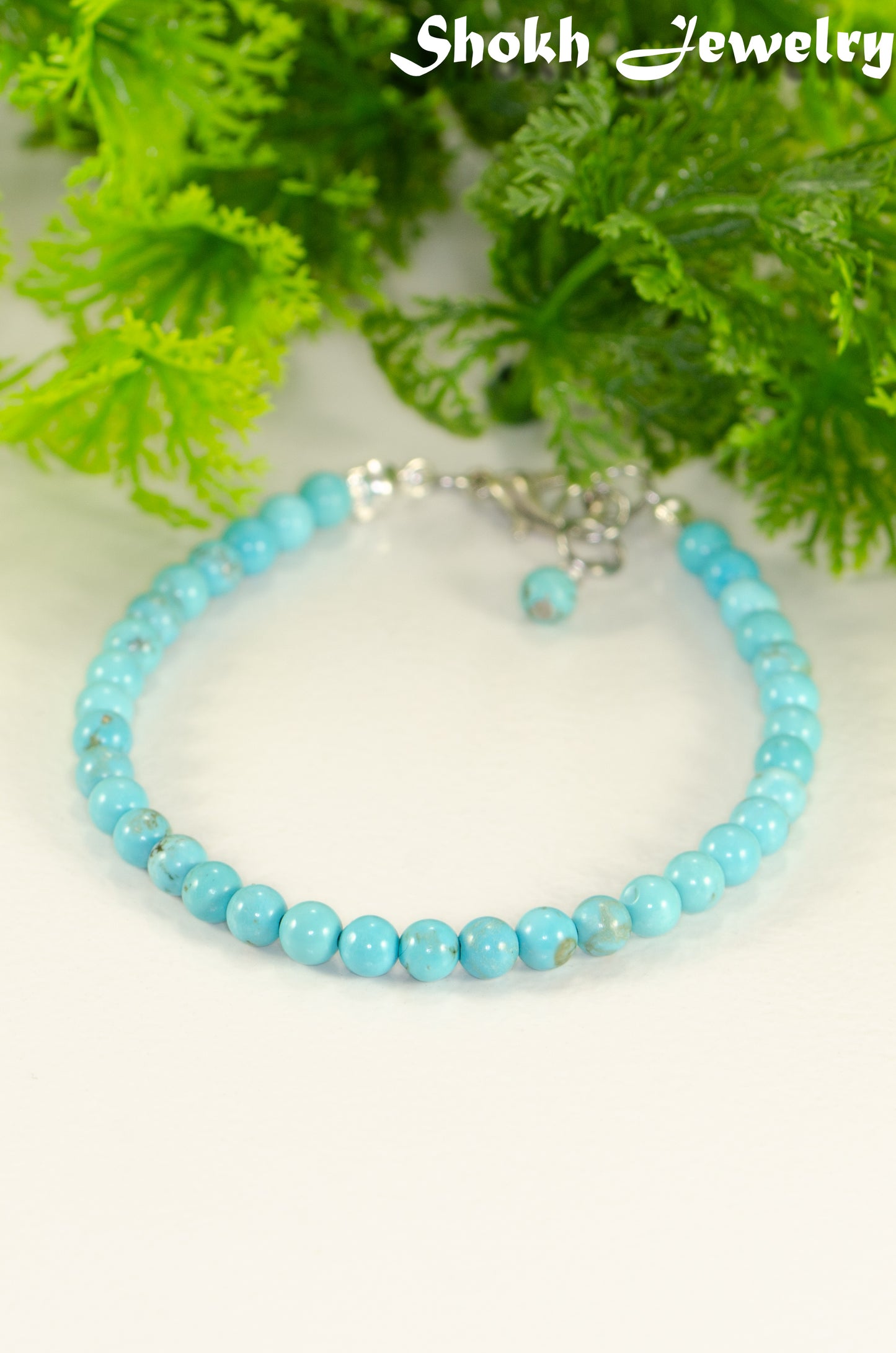 4mm Turquoise Anklet with Clasp, December Birthstone Jewelry