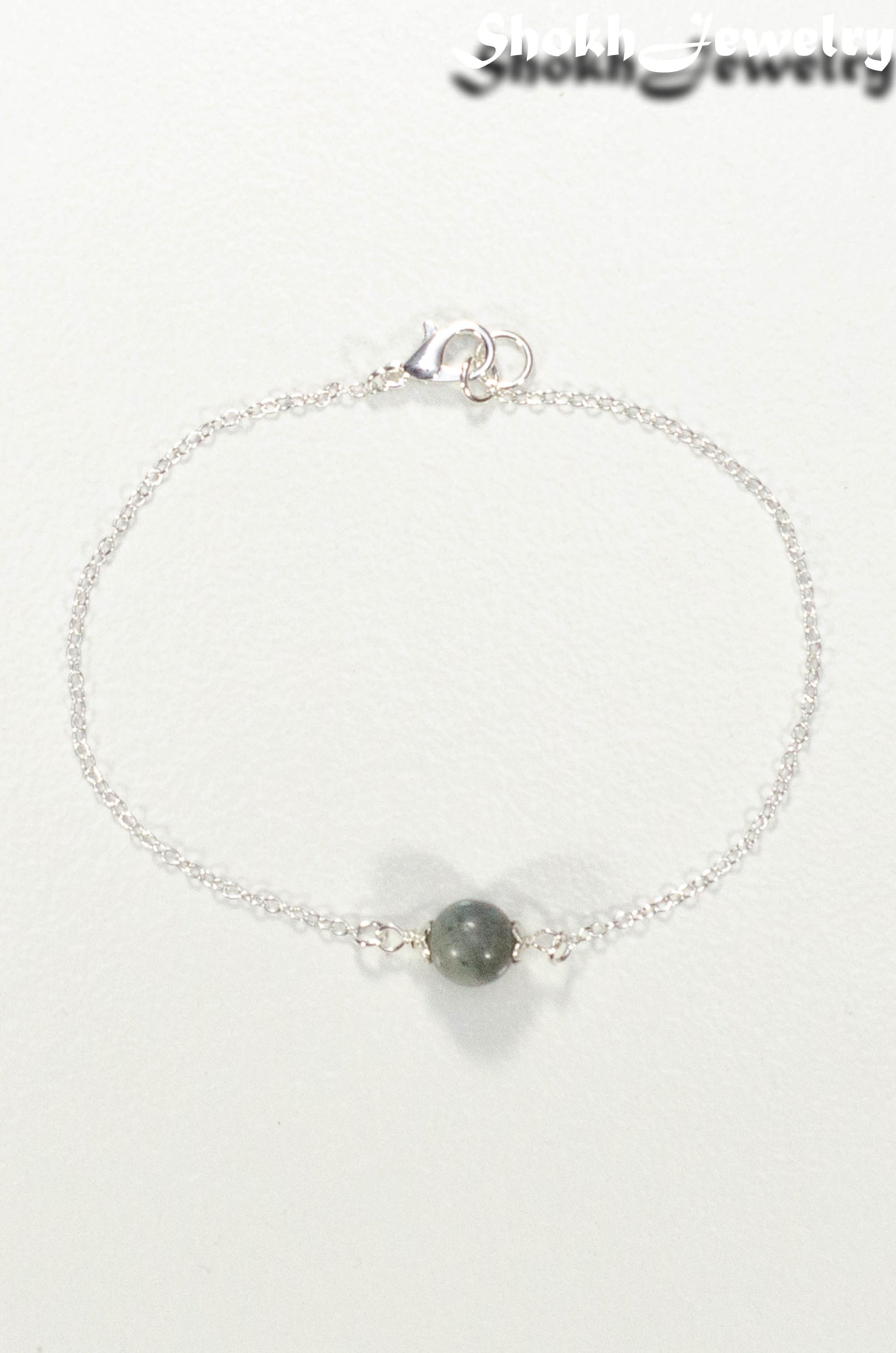 Top view of Minimal Labradorite Bracelet.
