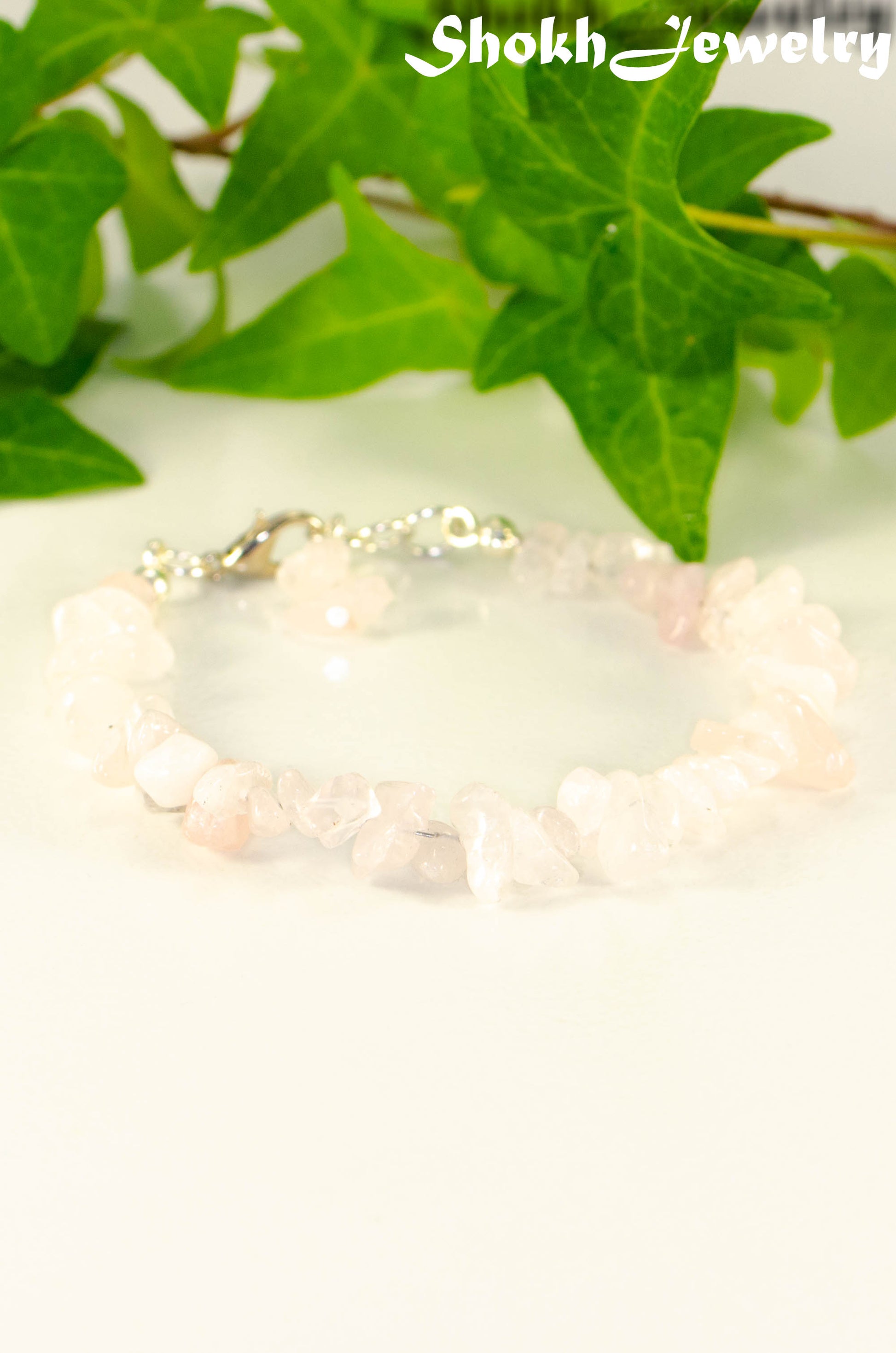 Natural Rose Quartz Crystal Chip Bracelet.
