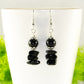 Close up of Simple  Black Obsidian Crystal Chip Earrings.