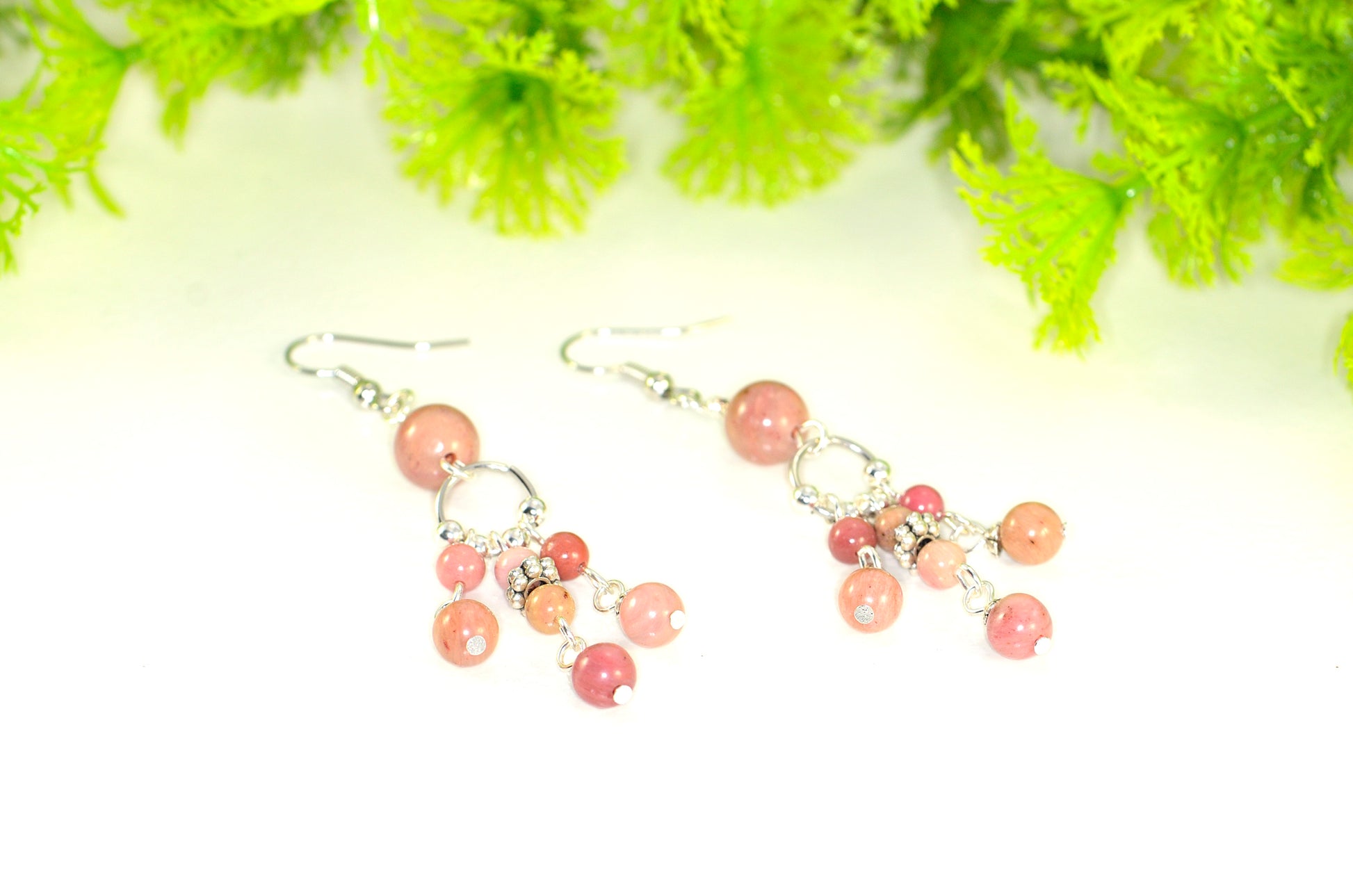 Statement Pink Rhodonite Chandelier Earrings for women.
