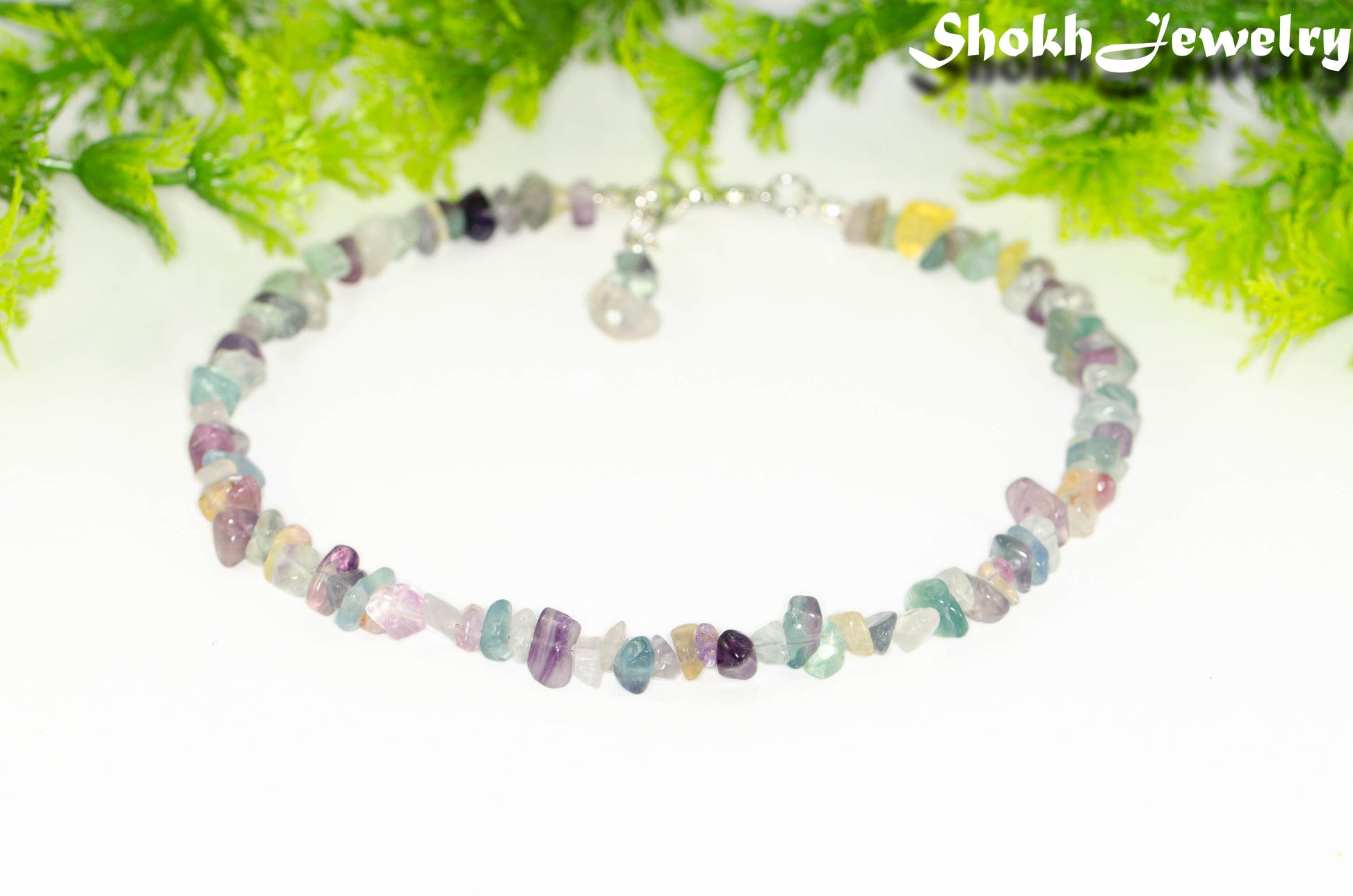 Natural Rainbow Fluorite Crystal Chip Choker Necklace