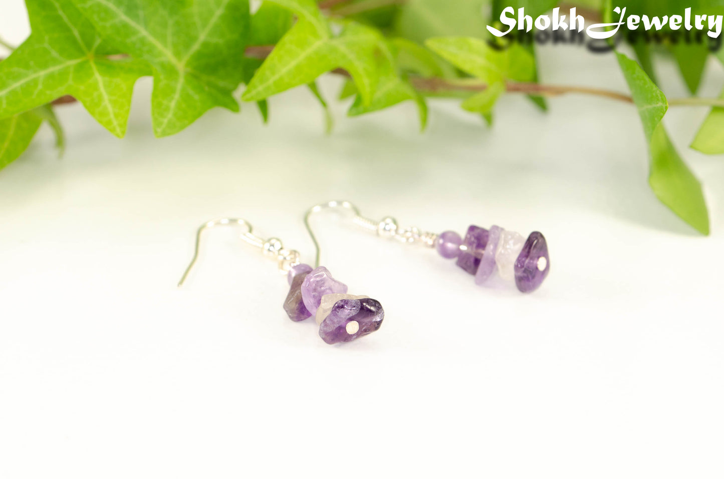 Natural Amethyst Crystal Chip Earrings
