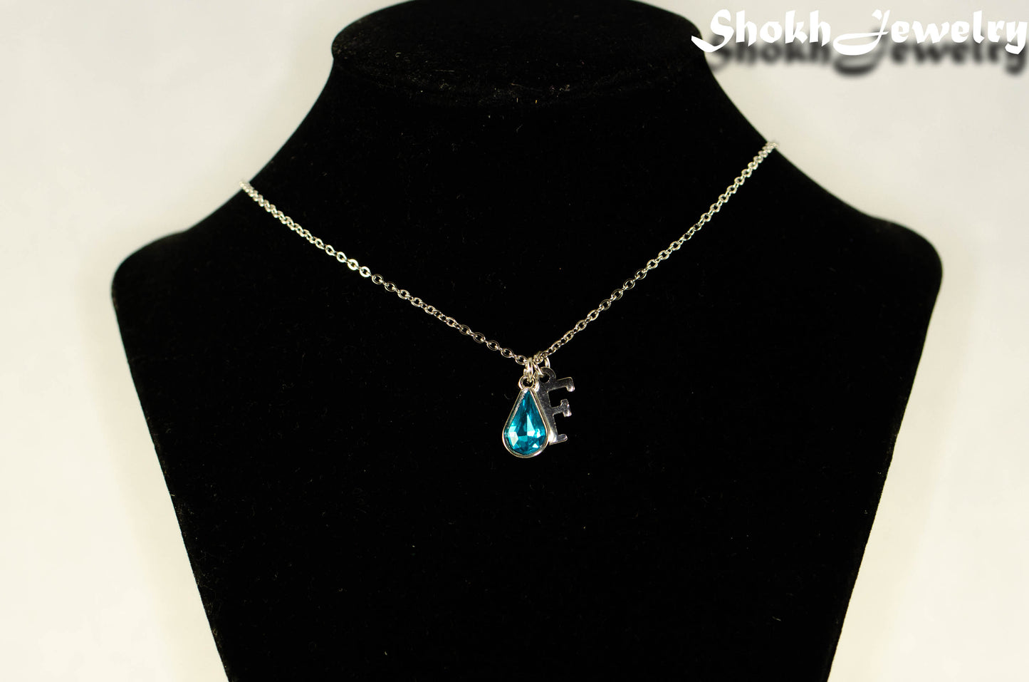 Personalized March Birthstone Choker Necklace on a bust