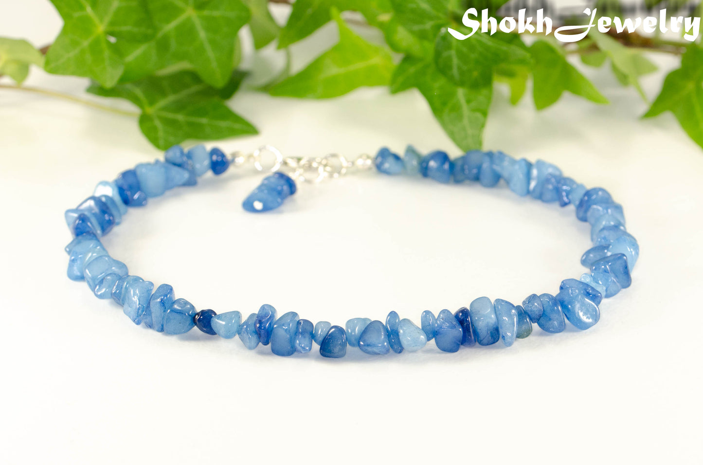 Natural Blue Quartzite Crystal Chip Anklet.