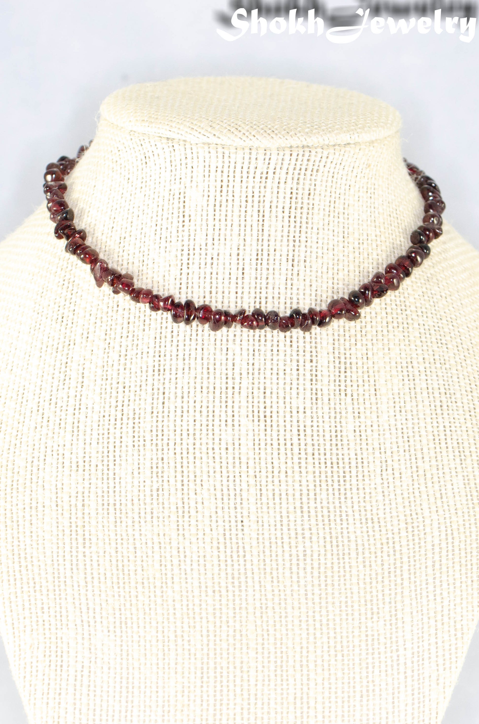 Natural Garnet Crystal Chip Choker Necklace on a bust