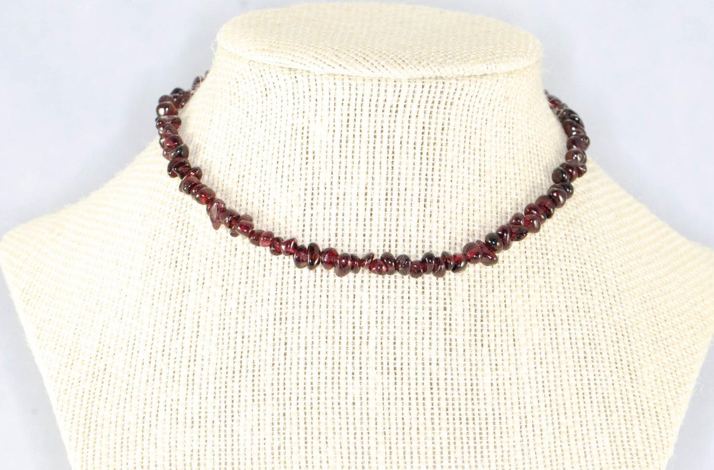Natural Garnet Crystal Chip Choker Necklace on a bust